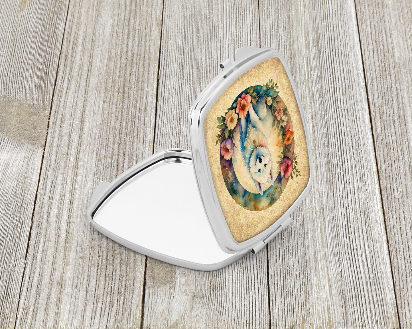 American Eskimo and Flowers Compact Mirror