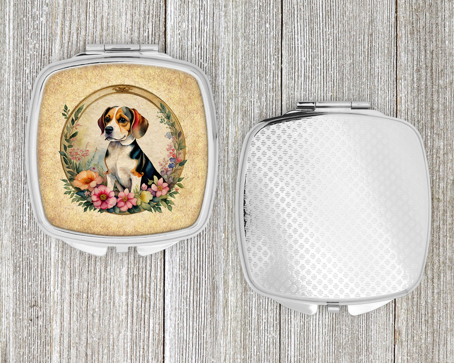 Beagle and Flowers Compact Mirror