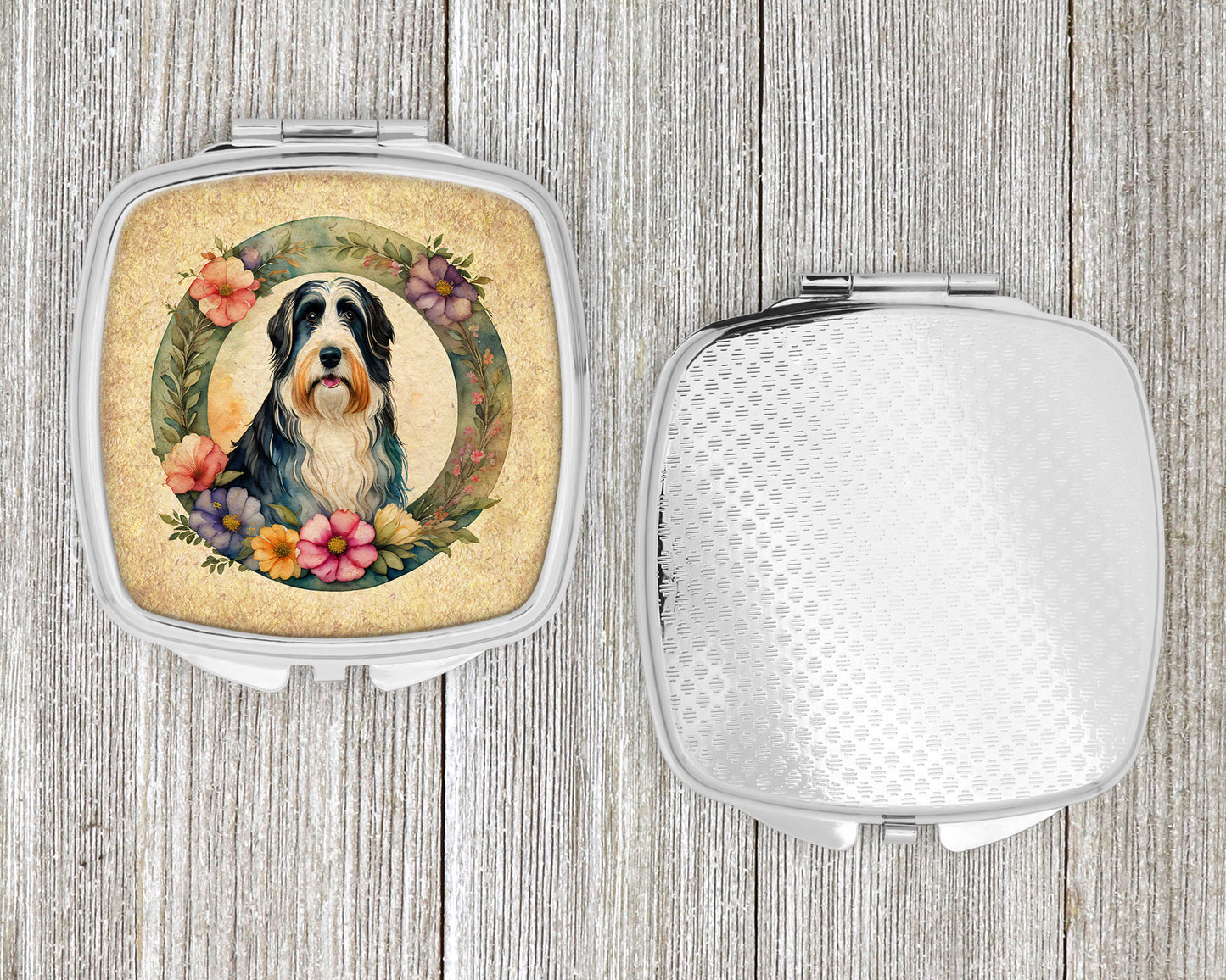 Bearded Collie and Flowers Compact Mirror