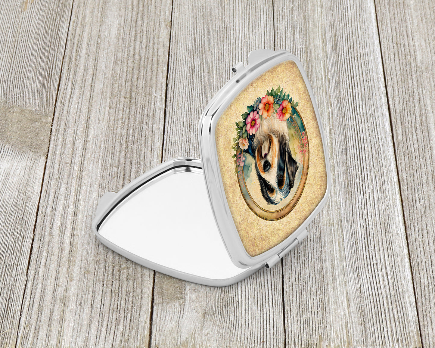 Bearded Collie and Flowers Compact Mirror