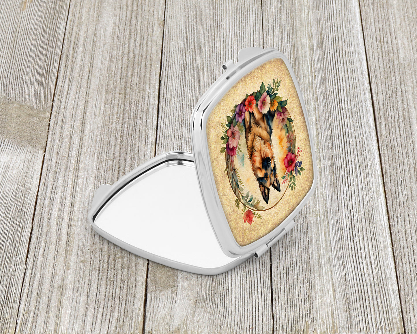 Belgian Tervuren and Flowers Compact Mirror