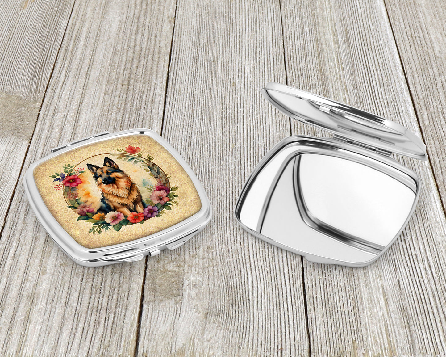 Belgian Tervuren and Flowers Compact Mirror