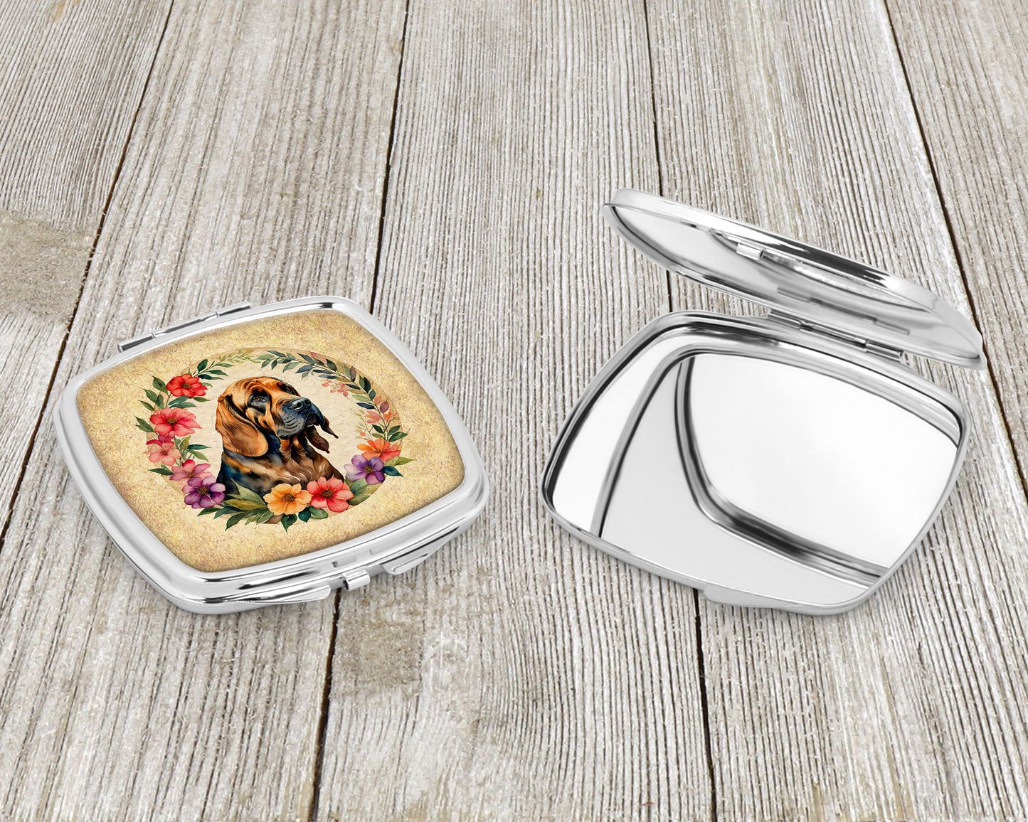 Bloodhound and Flowers Compact Mirror