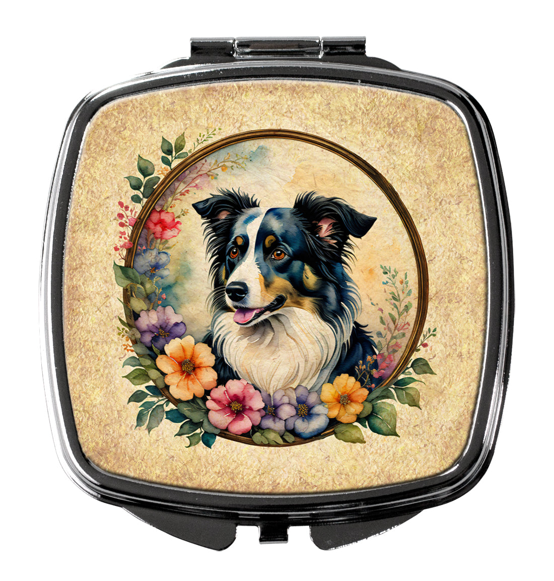 Buy this Border Collie and Flowers Compact Mirror