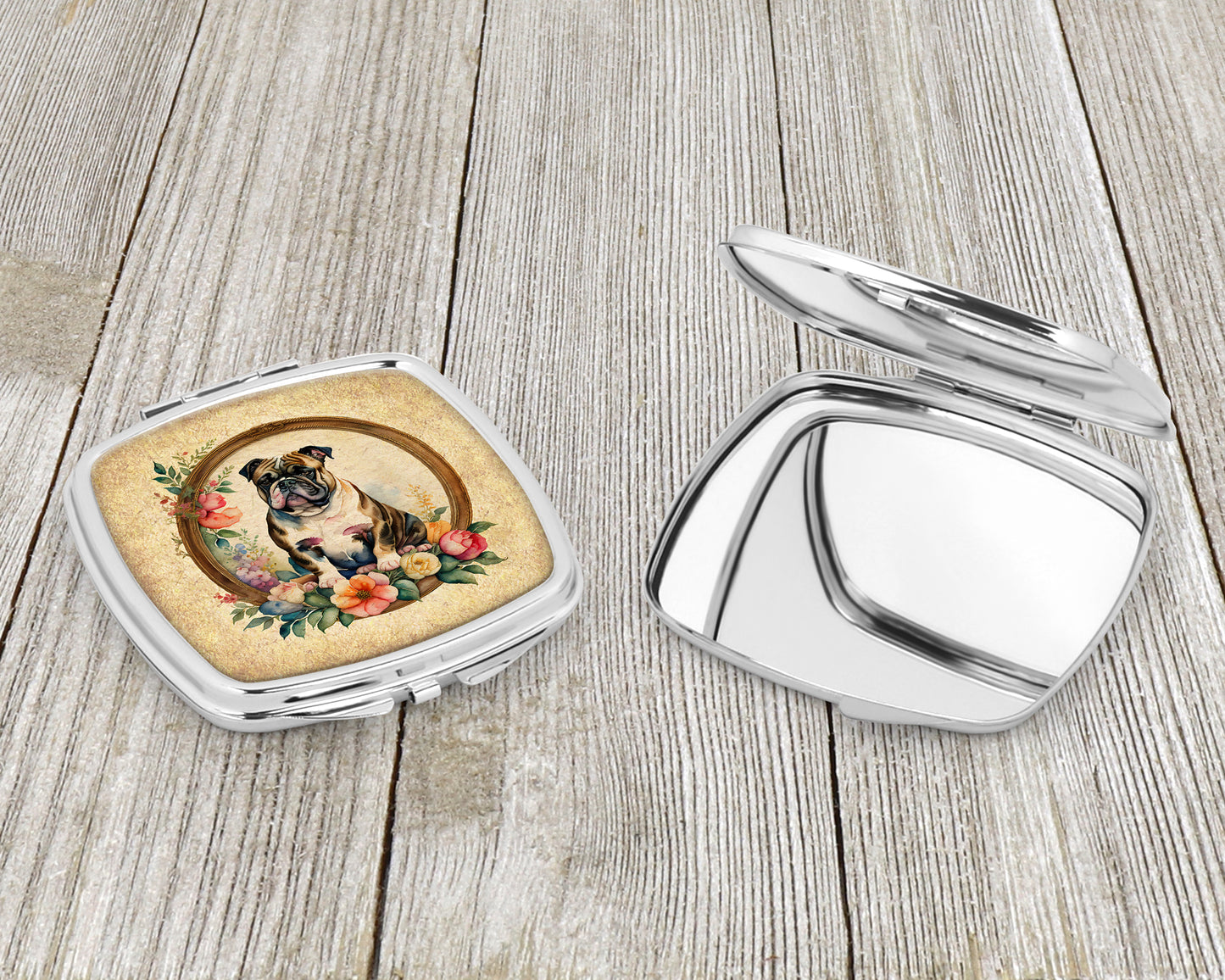 English Bulldog and Flowers Compact Mirror