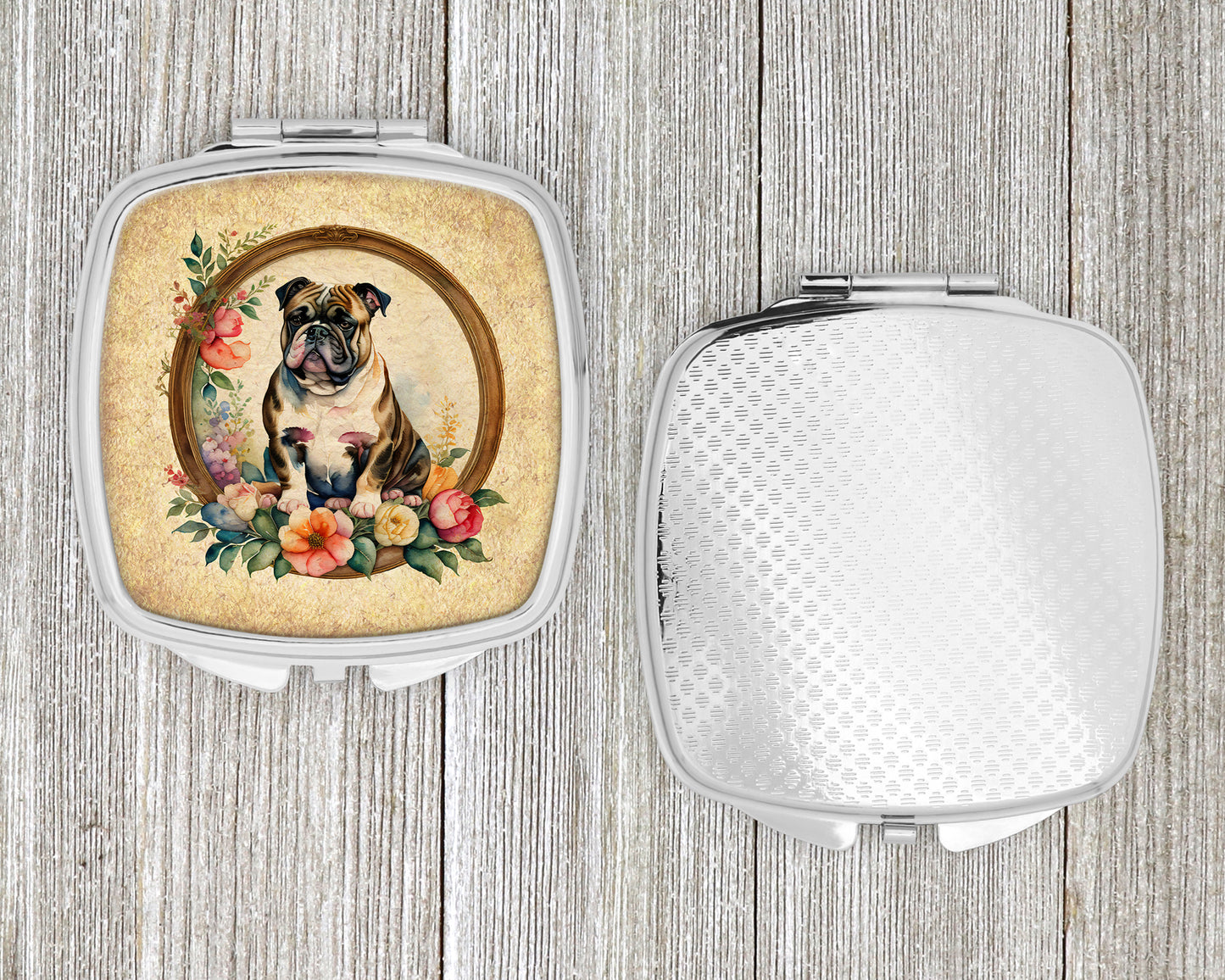 English Bulldog and Flowers Compact Mirror