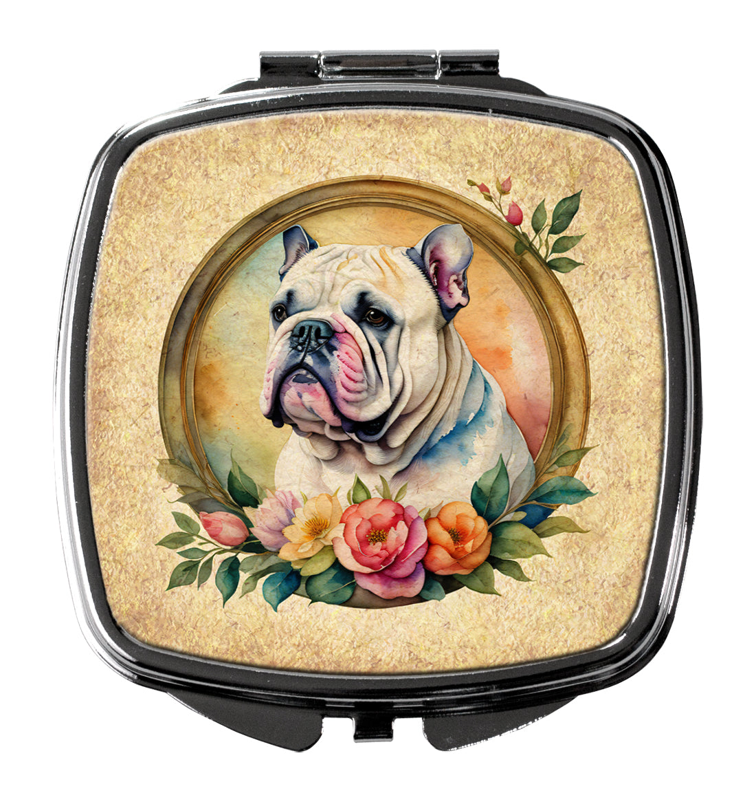 Buy this English Bulldog and Flowers Compact Mirror