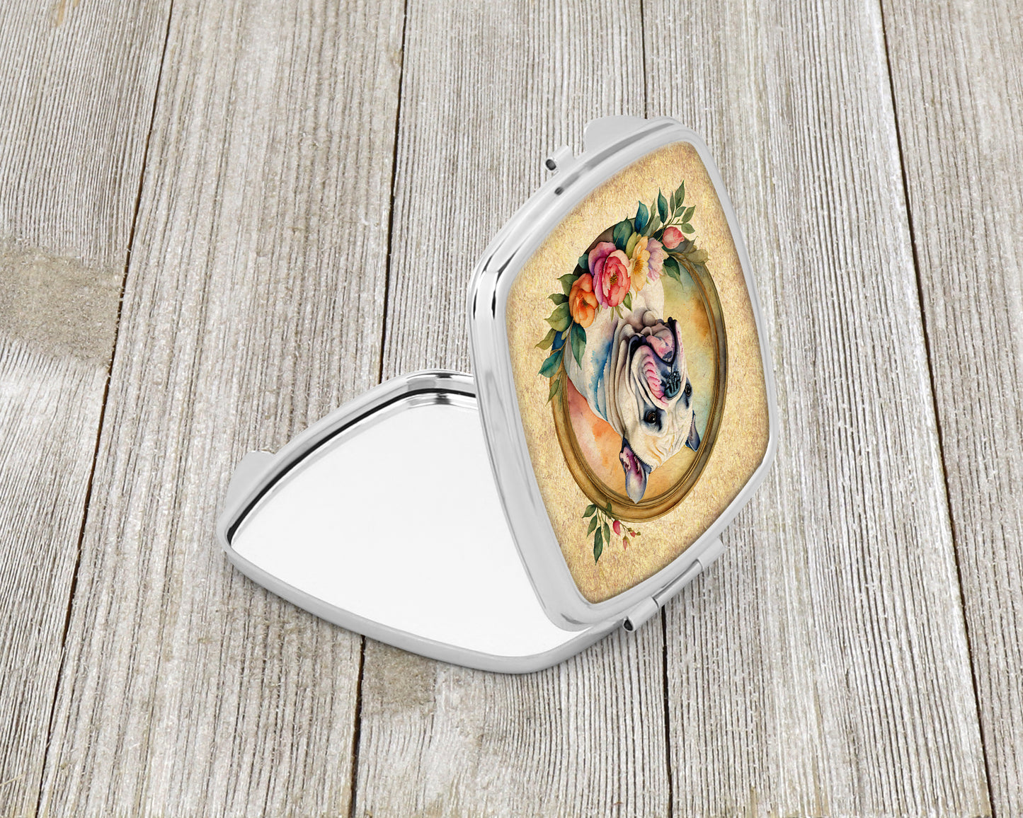 English Bulldog and Flowers Compact Mirror