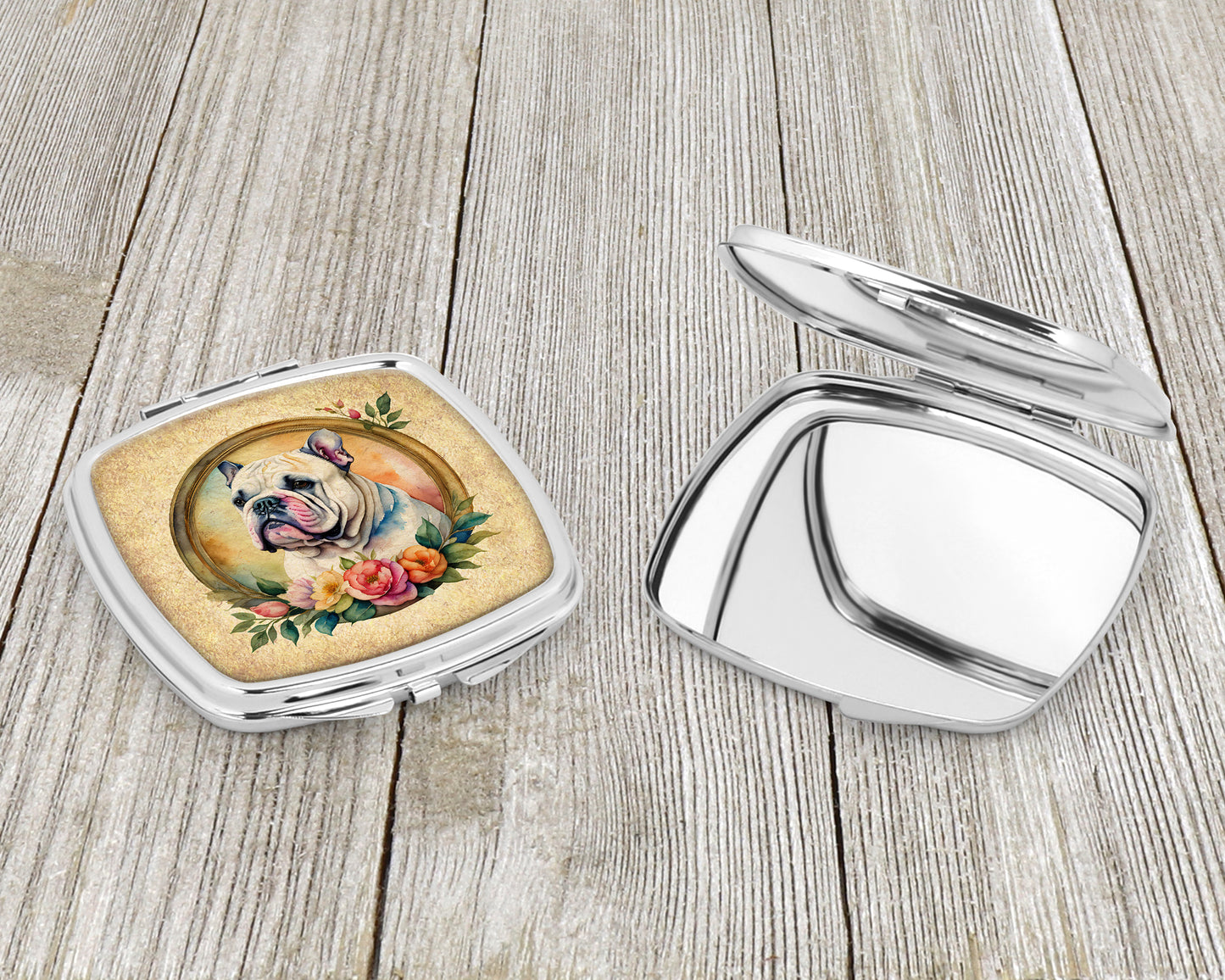 English Bulldog and Flowers Compact Mirror