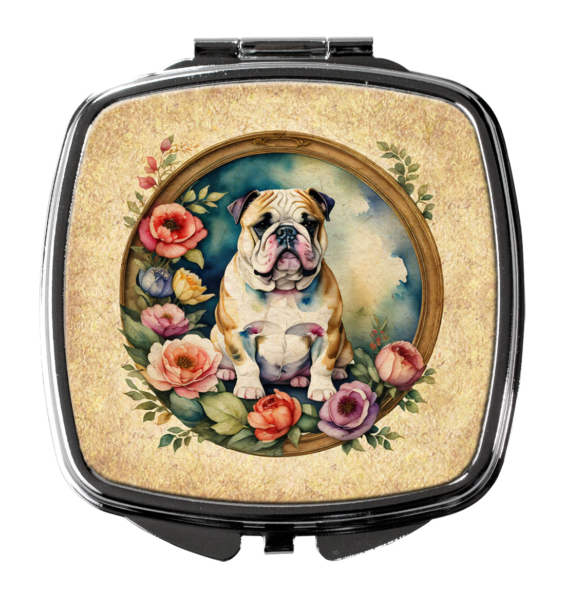 Buy this English Bulldog and Flowers Compact Mirror