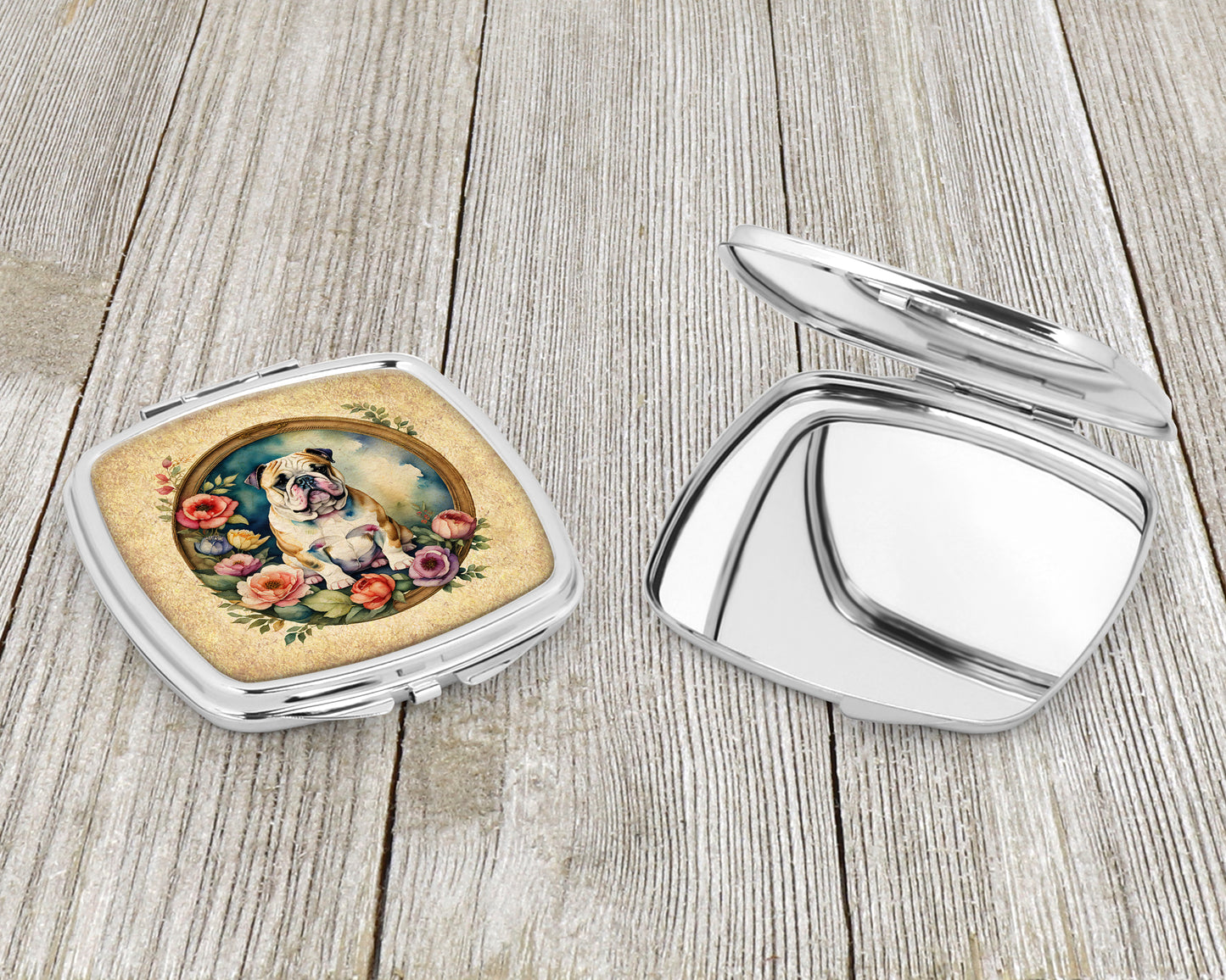 English Bulldog and Flowers Compact Mirror