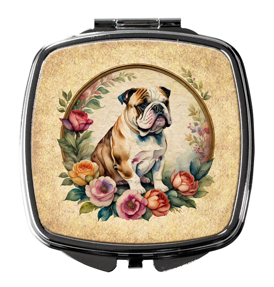 Buy this English Bulldog and Flowers Compact Mirror