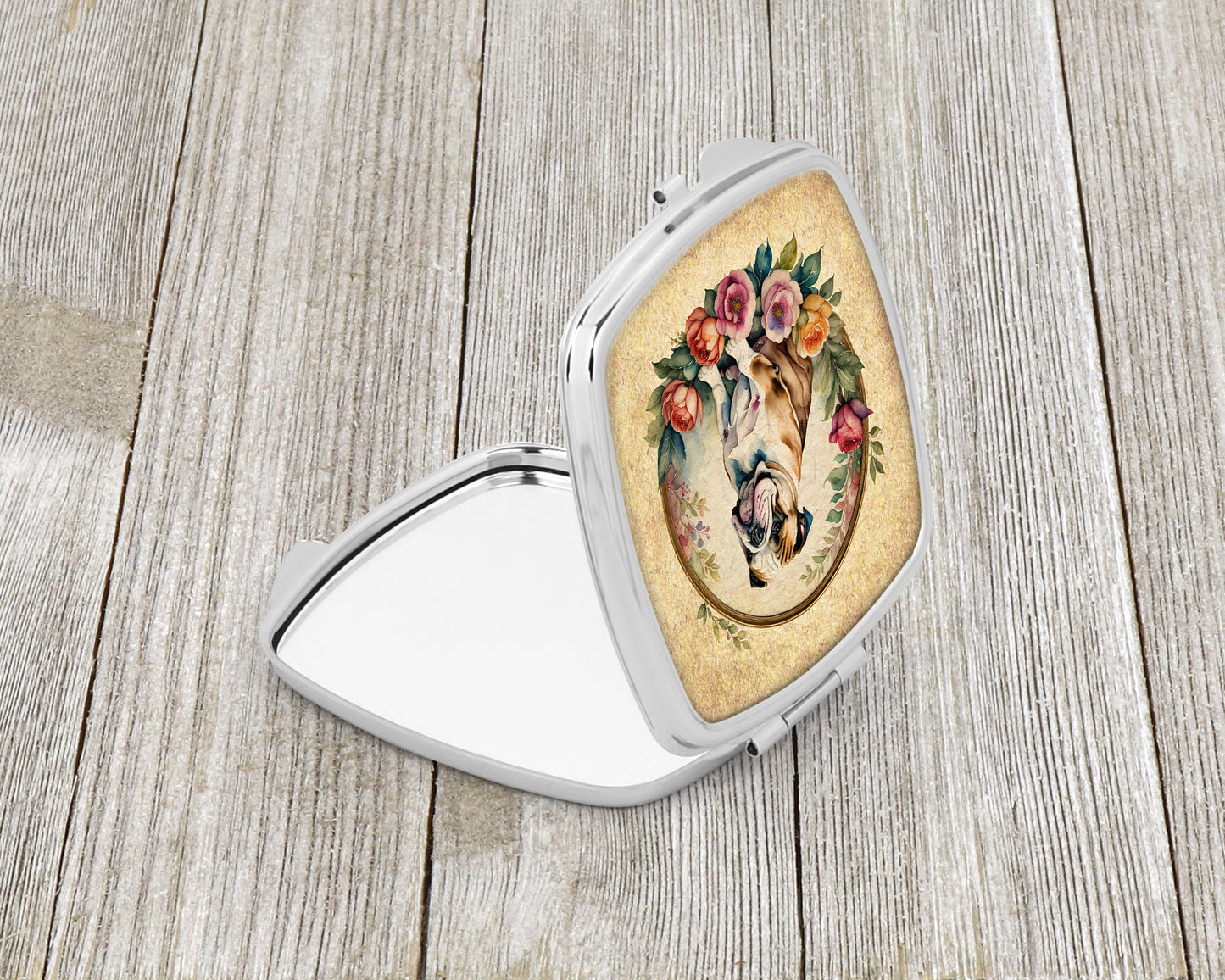 English Bulldog and Flowers Compact Mirror