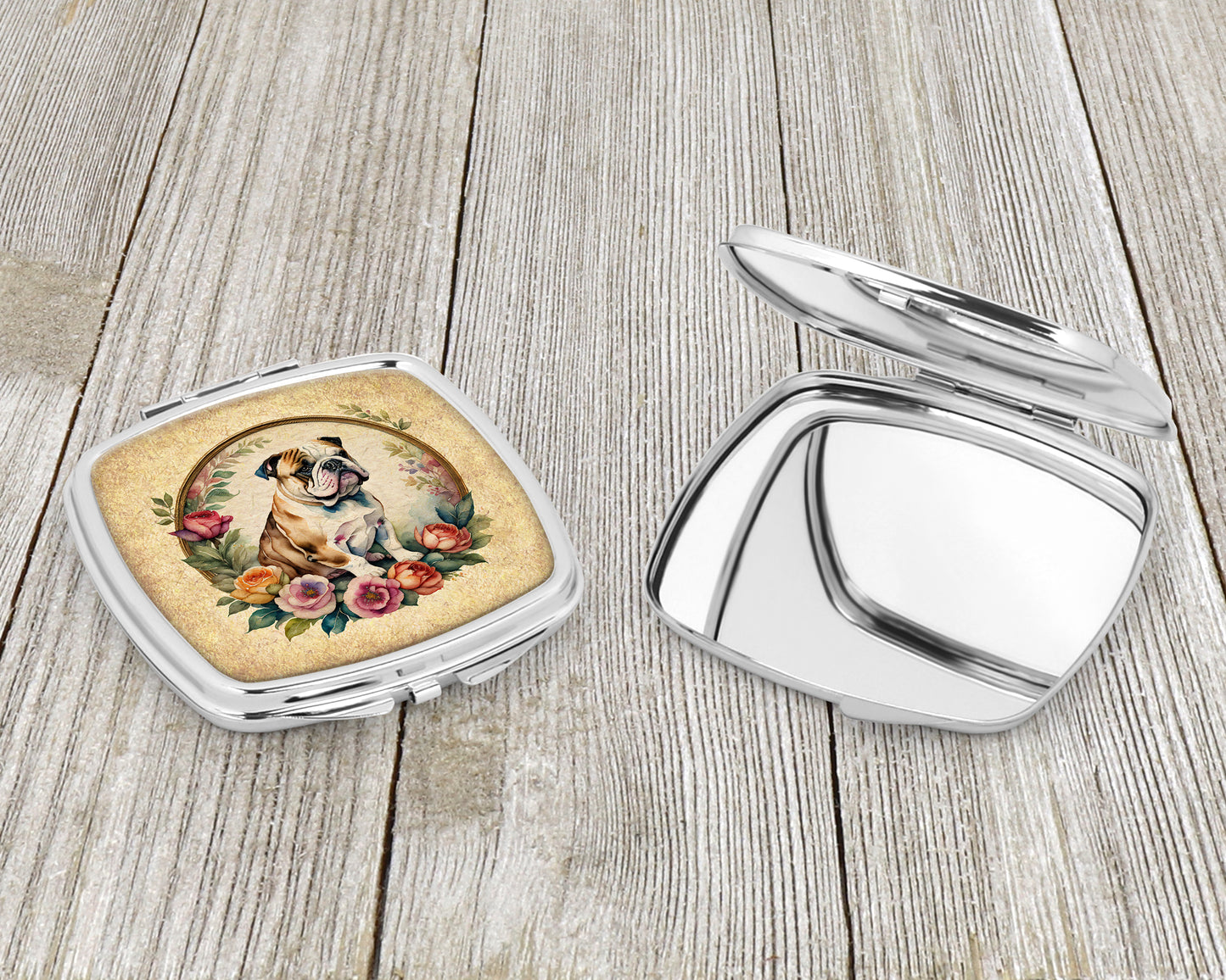 English Bulldog and Flowers Compact Mirror