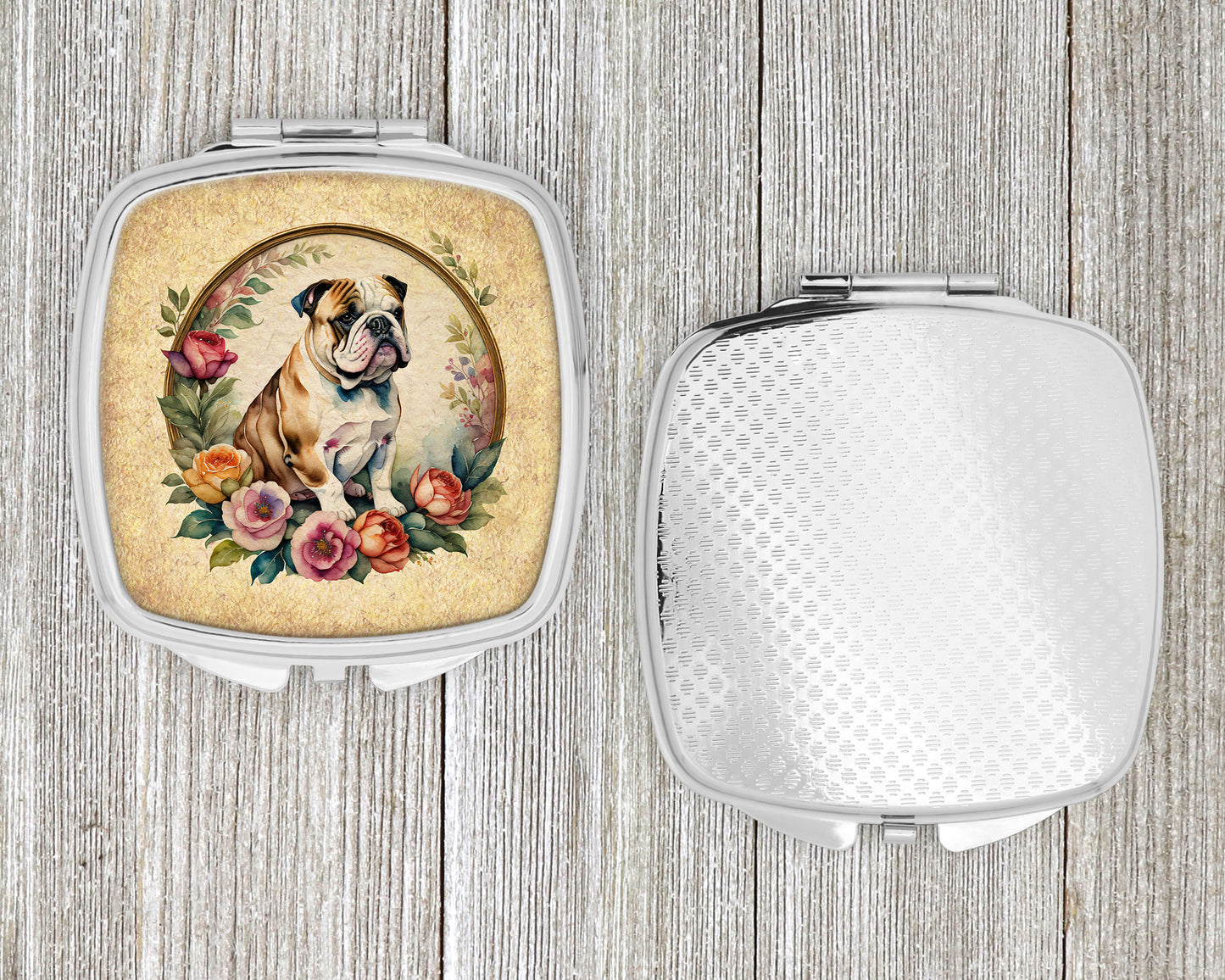 English Bulldog and Flowers Compact Mirror