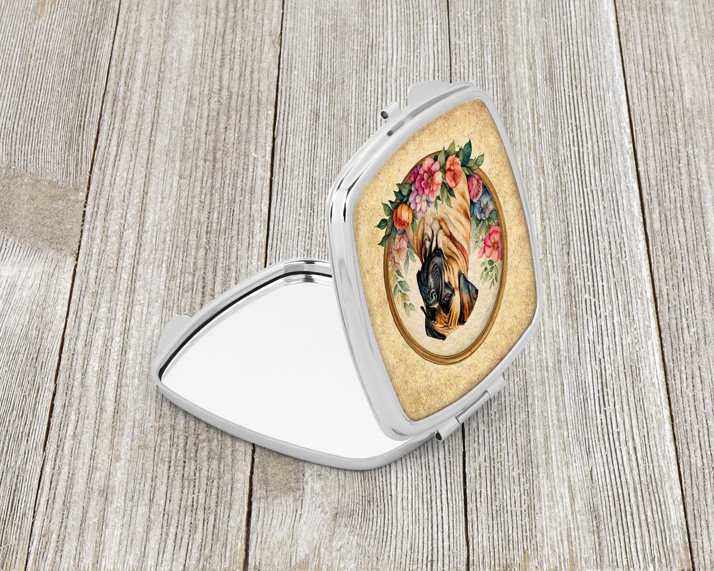Bullmastiff and Flowers Compact Mirror