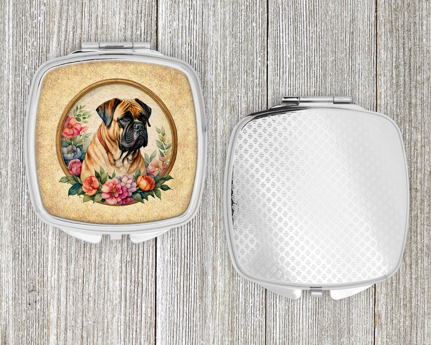 Bullmastiff and Flowers Compact Mirror