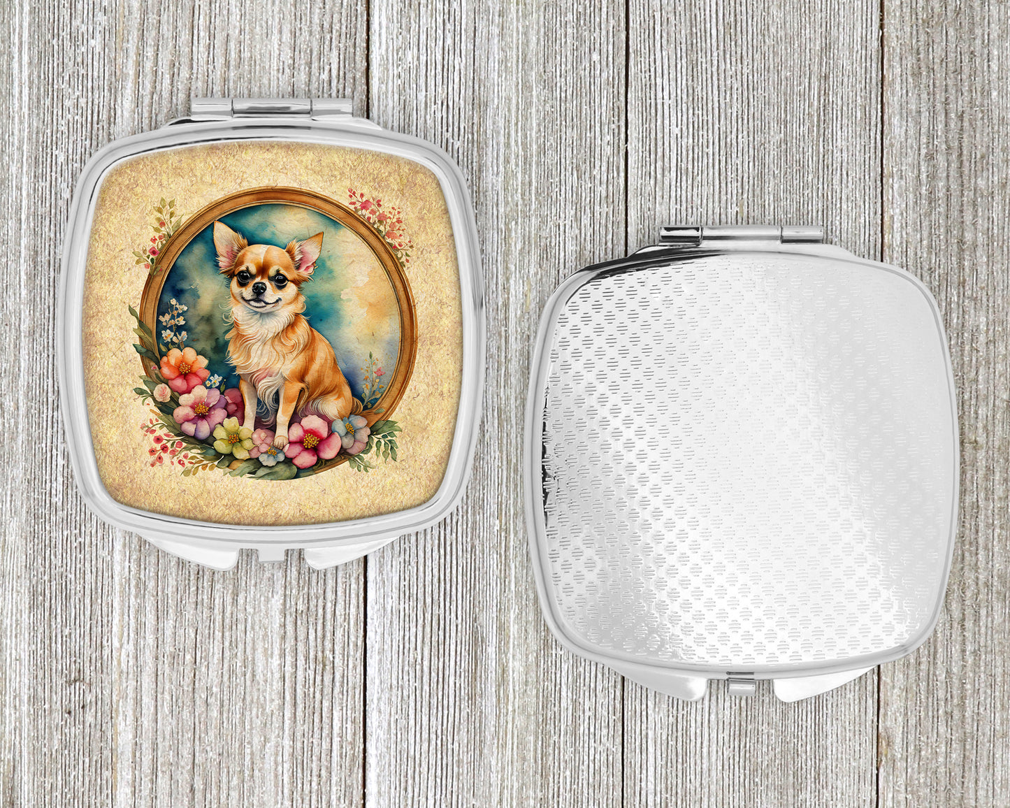 Chihuahua and Flowers Compact Mirror