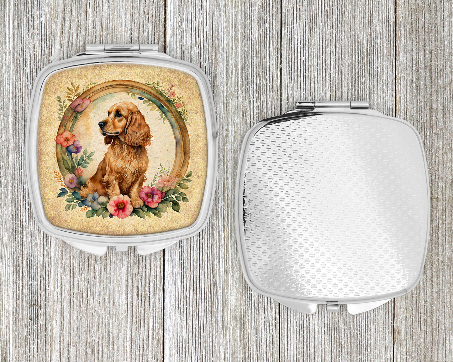 English Cocker Spaniel and Flowers Compact Mirror