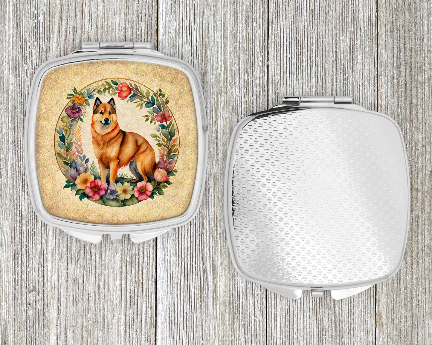 Finnish Spitz and Flowers Compact Mirror