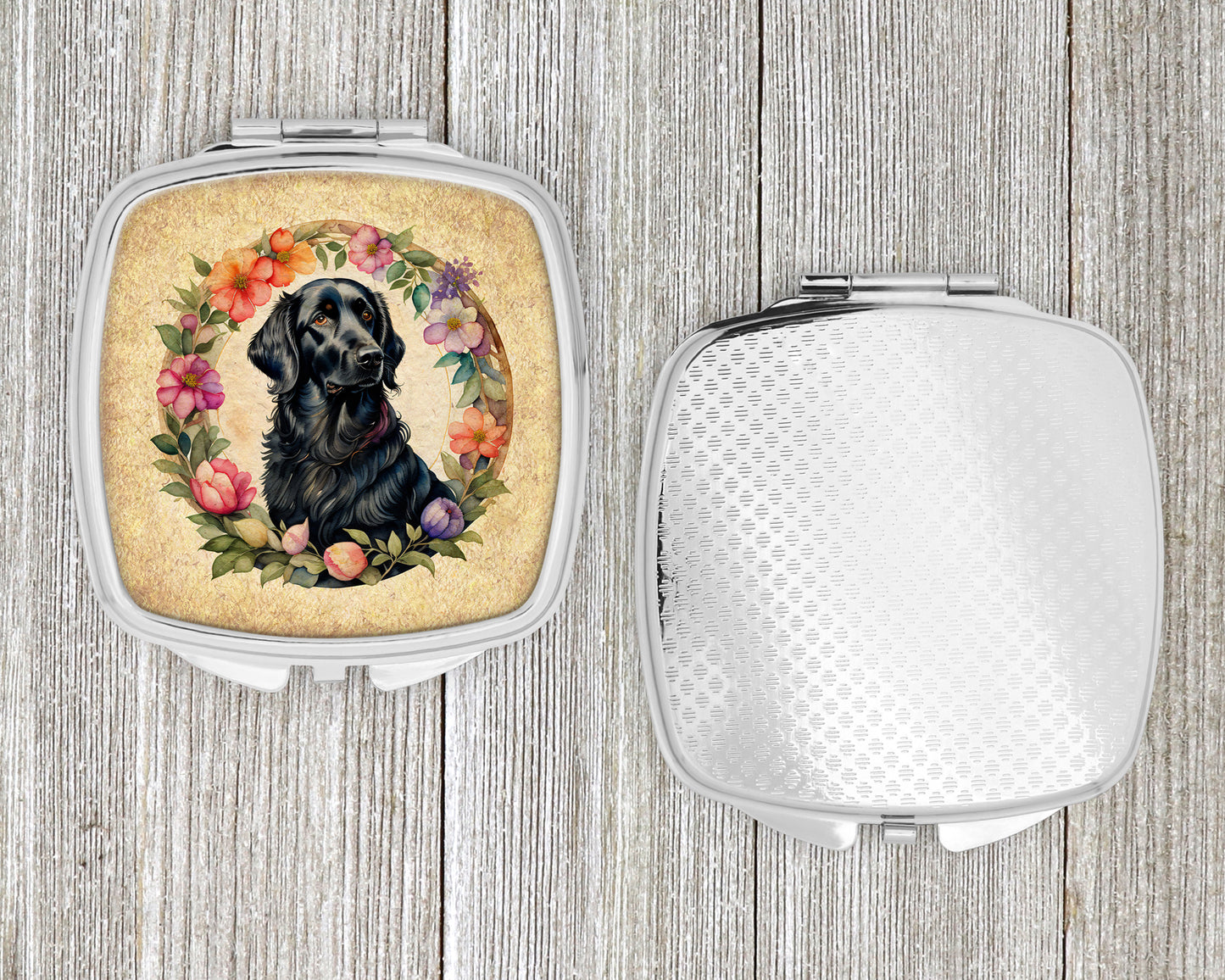 Flat-Coated Retriever and Flowers Compact Mirror