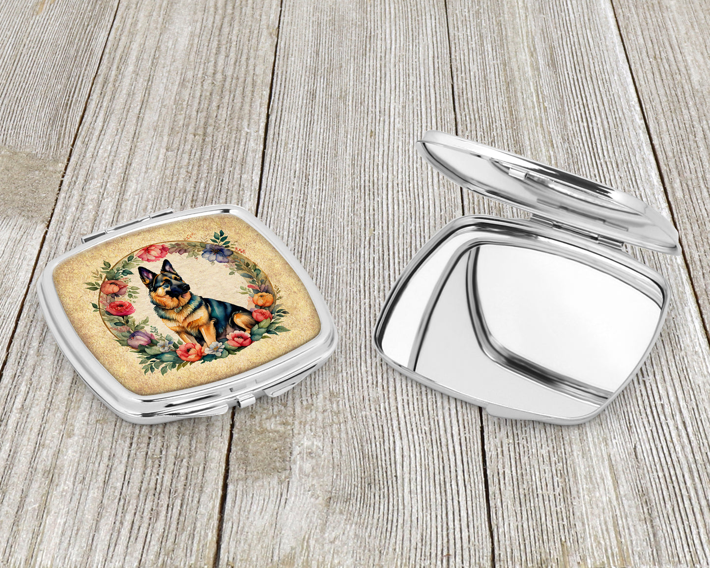 German Shepherd and Flowers Compact Mirror