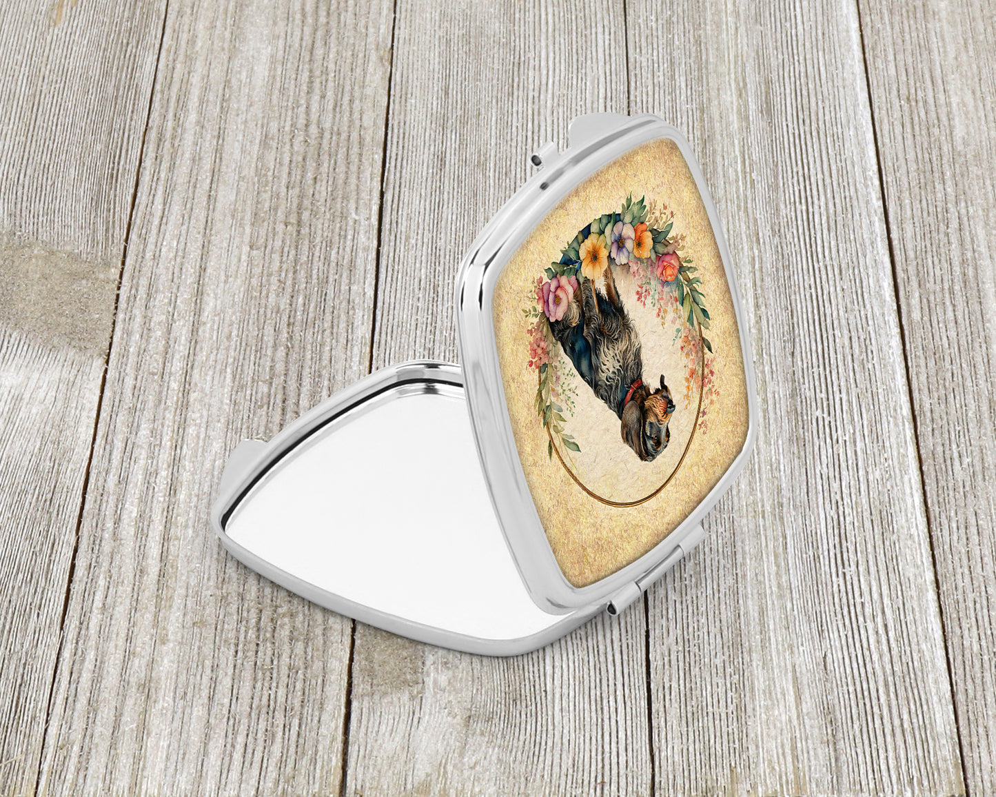 German Wirehaired Pointer and Flowers Compact Mirror