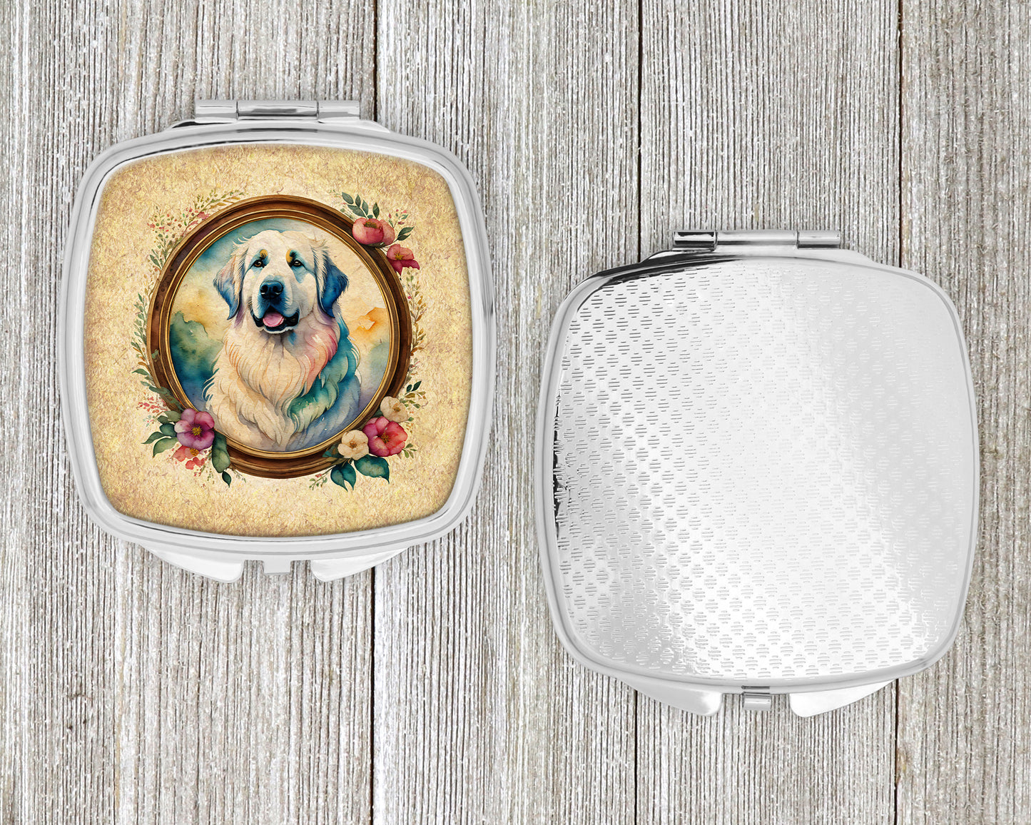 Great Pyrenees and Flowers Compact Mirror