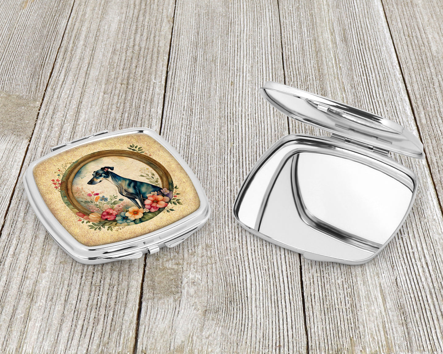 Greyhound and Flowers Compact Mirror