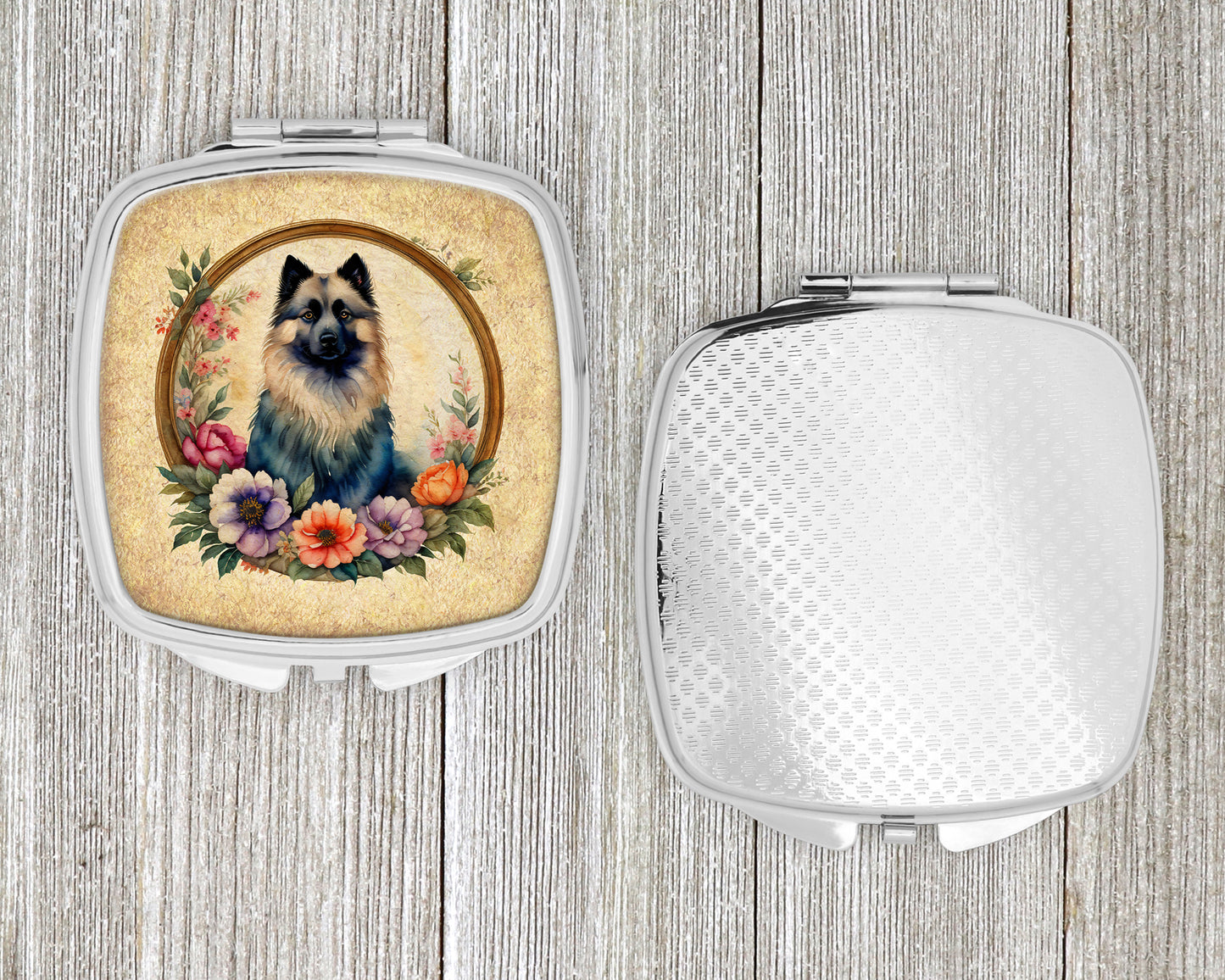 Keeshond and Flowers Compact Mirror