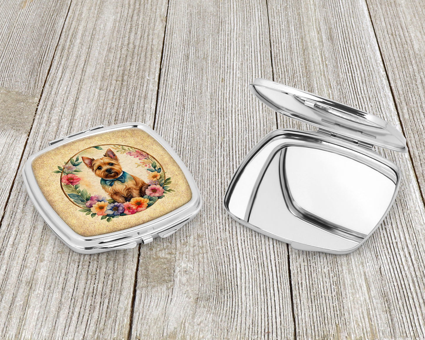 Norwich Terrier and Flowers Compact Mirror