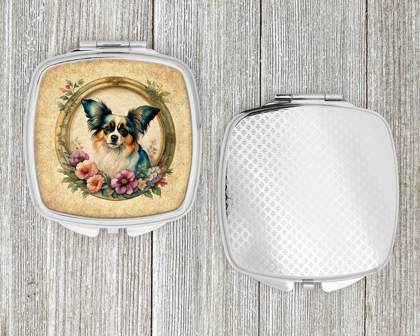 Papillon and Flowers Compact Mirror