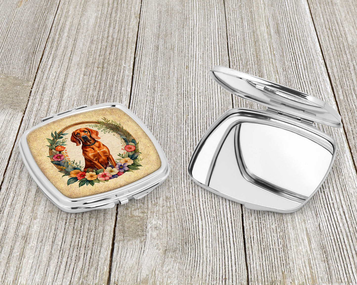 Redbone Coonhound and Flowers Compact Mirror