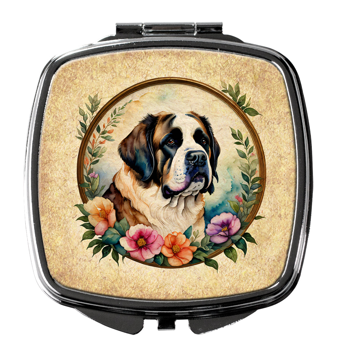 Buy this Saint Bernard and Flowers Compact Mirror