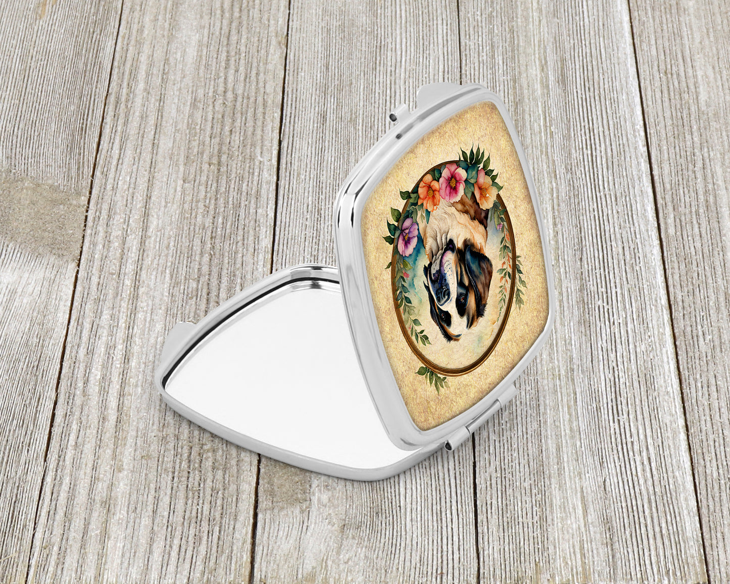 Saint Bernard and Flowers Compact Mirror