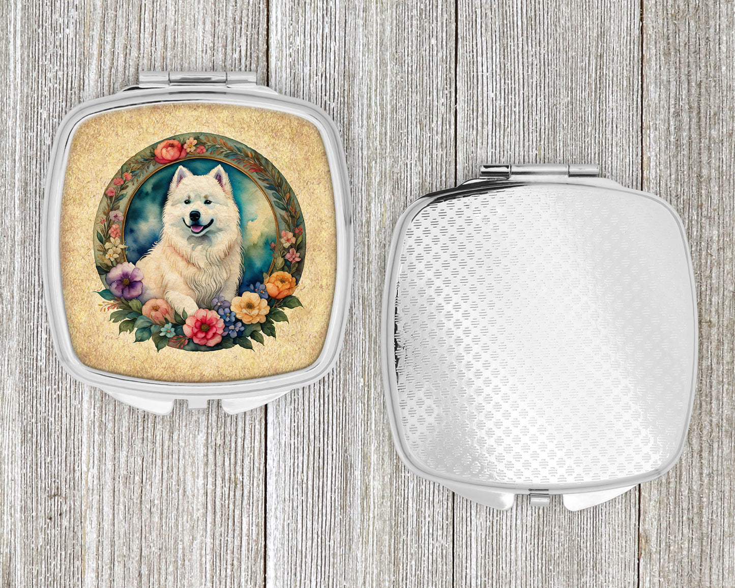 Samoyed and Flowers Compact Mirror