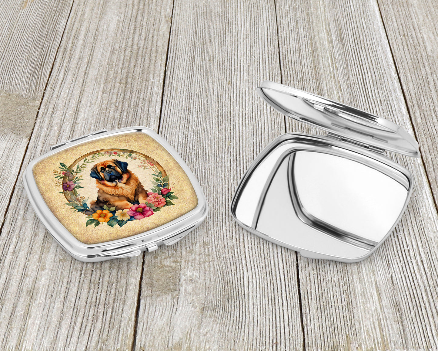 Tibetan Mastiff and Flowers Compact Mirror