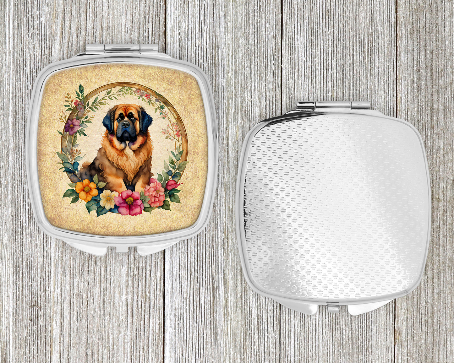 Tibetan Mastiff and Flowers Compact Mirror