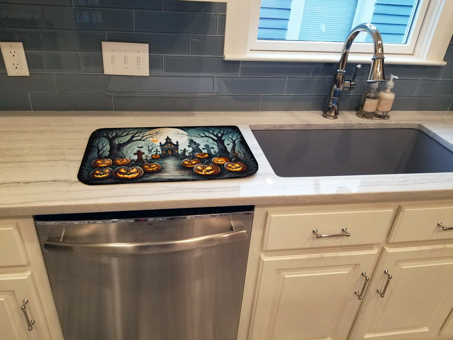 Graveyard Spooky Halloween Dish Drying Mat