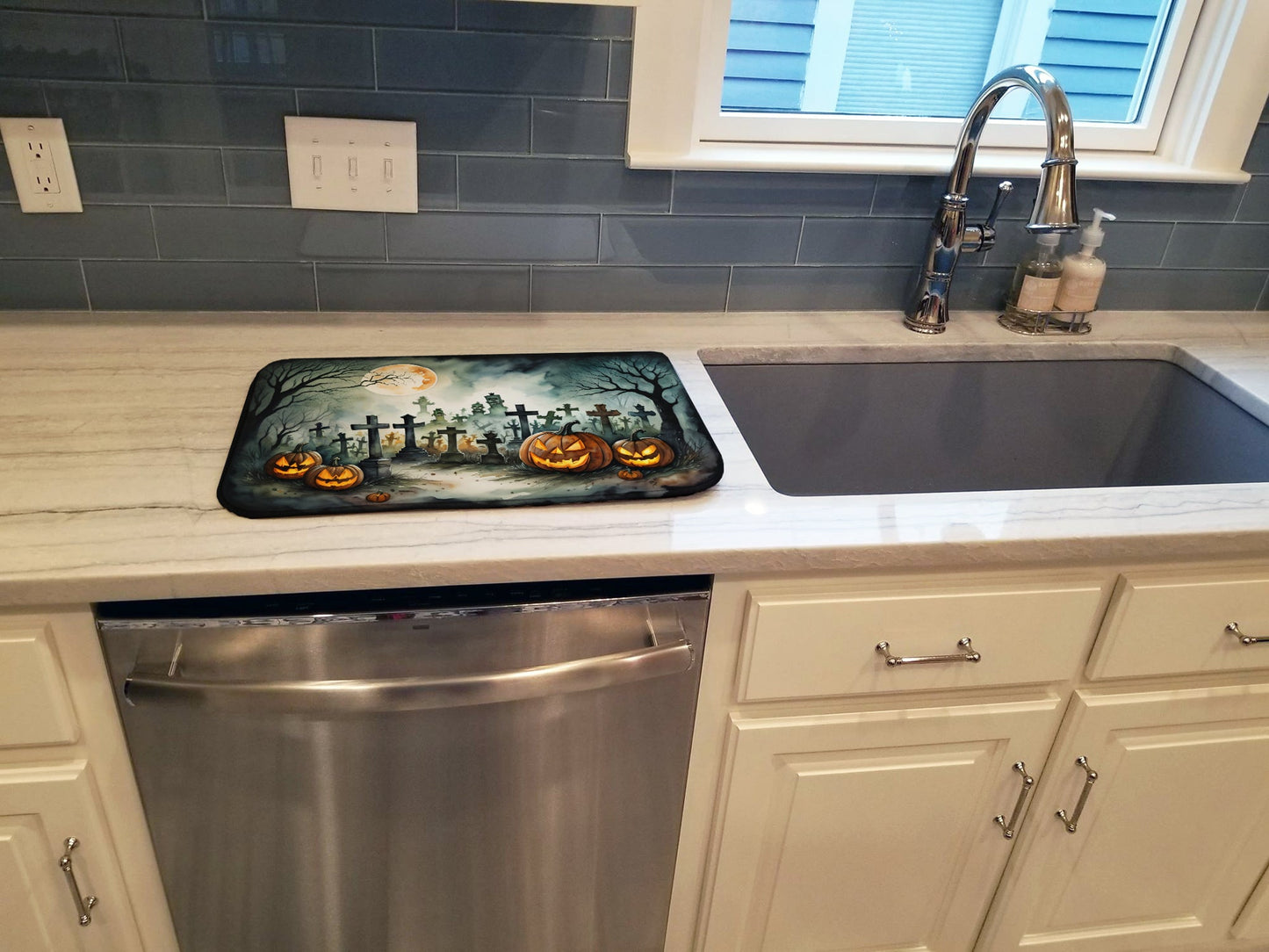 Graveyard Spooky Halloween Dish Drying Mat