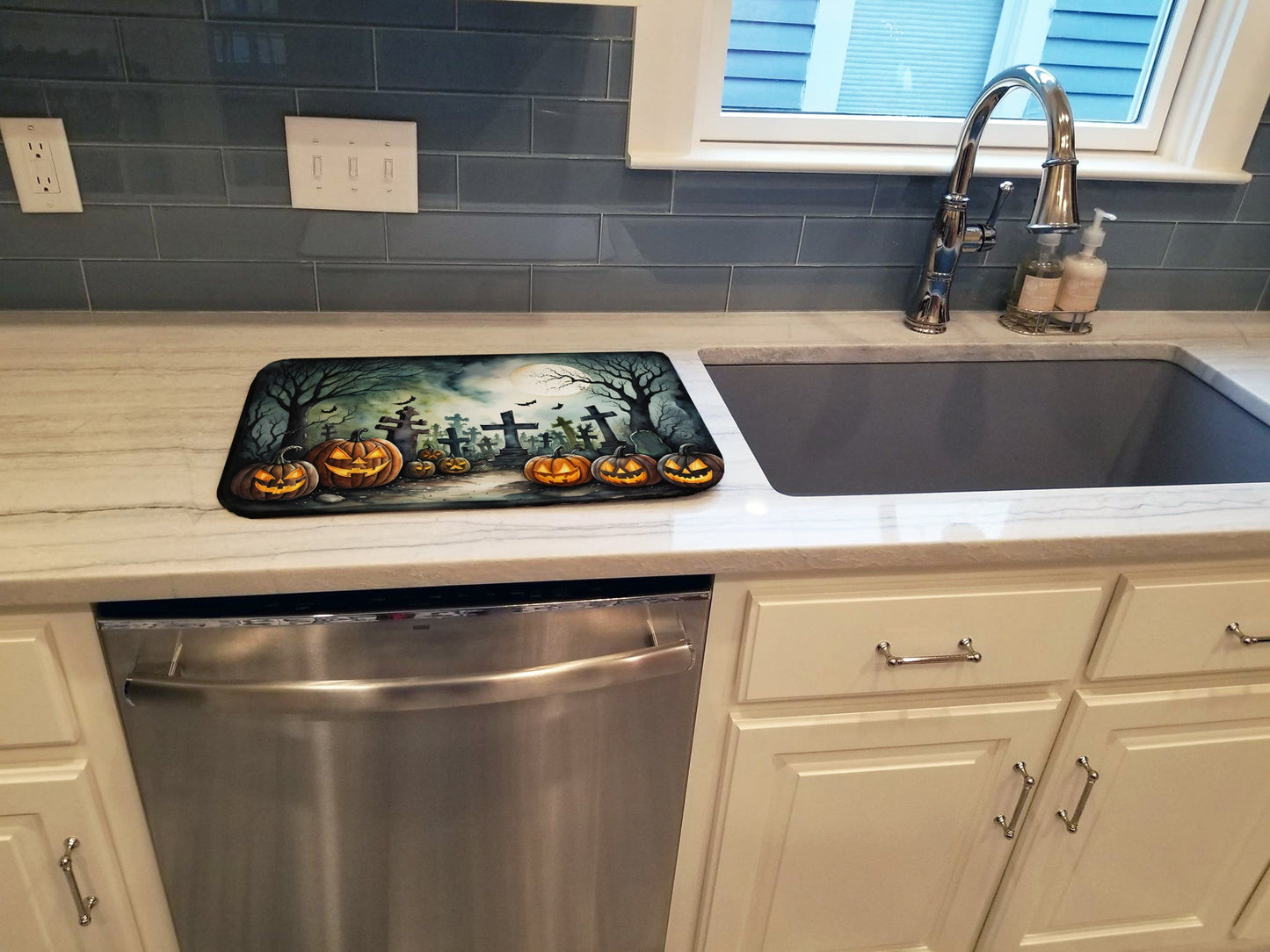 Graveyard Spooky Halloween Dish Drying Mat