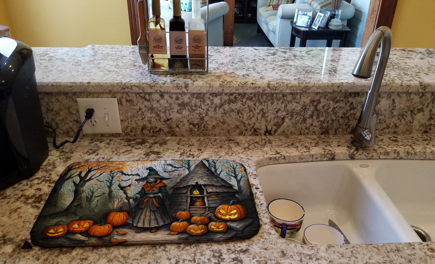 Slavic Witch Spooky Halloween Dish Drying Mat