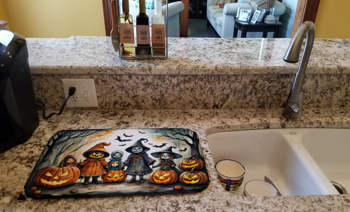 Trick or Treaters Spooky Halloween Dish Drying Mat
