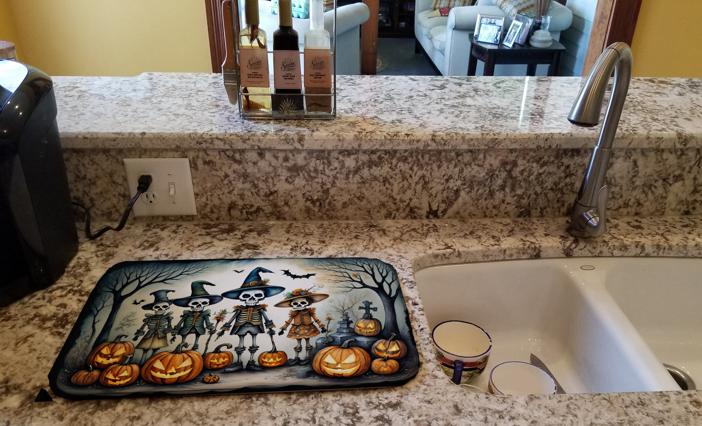 Calacas Skeletons Spooky Halloween Dish Drying Mat