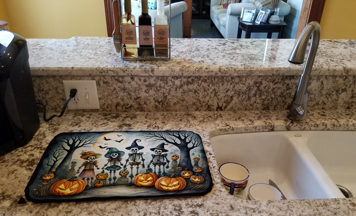 Calacas Skeletons Spooky Halloween Dish Drying Mat