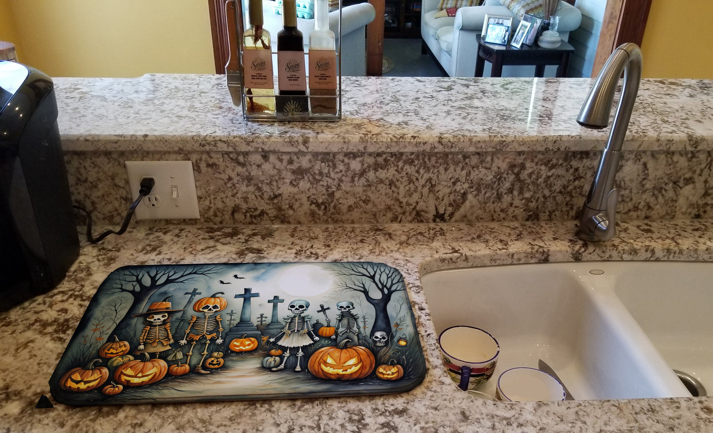 Calacas Skeletons Spooky Halloween Dish Drying Mat
