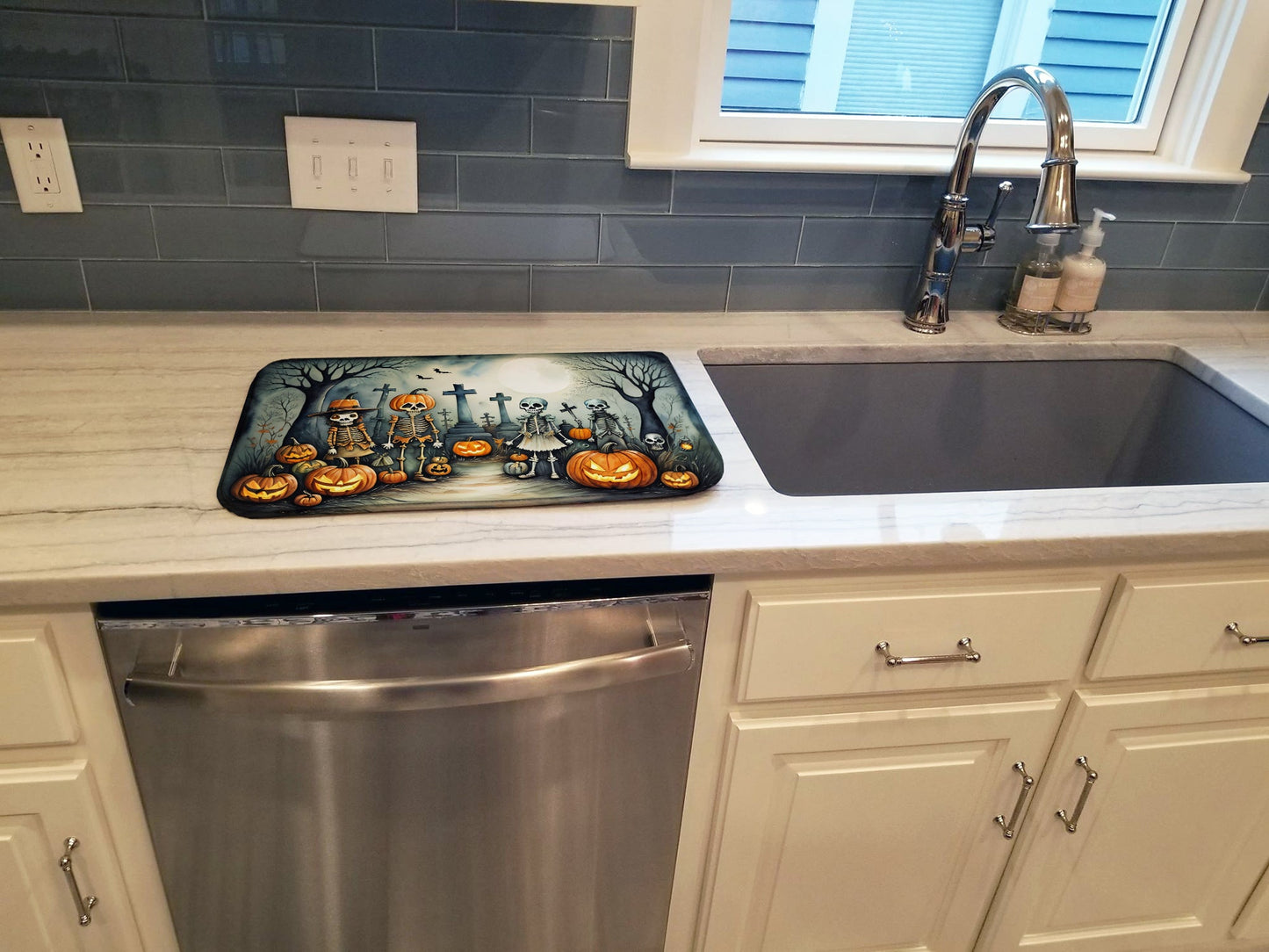 Calacas Skeletons Spooky Halloween Dish Drying Mat