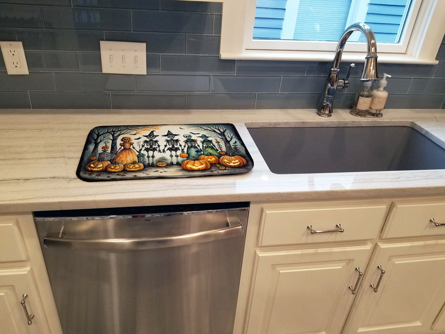 Calacas Skeletons Spooky Halloween Dish Drying Mat