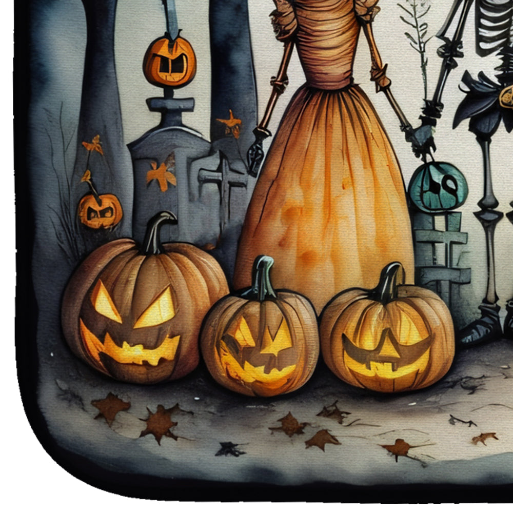 Calacas Skeletons Spooky Halloween Dish Drying Mat