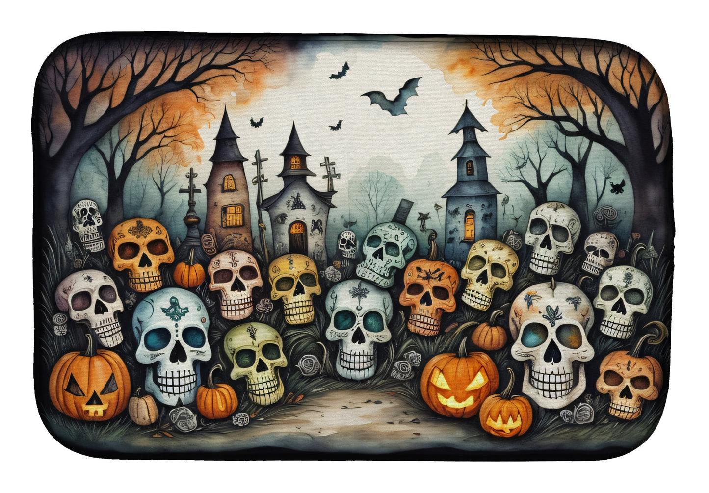 Buy this Calaveras Sugar Skulls Spooky Halloween Dish Drying Mat